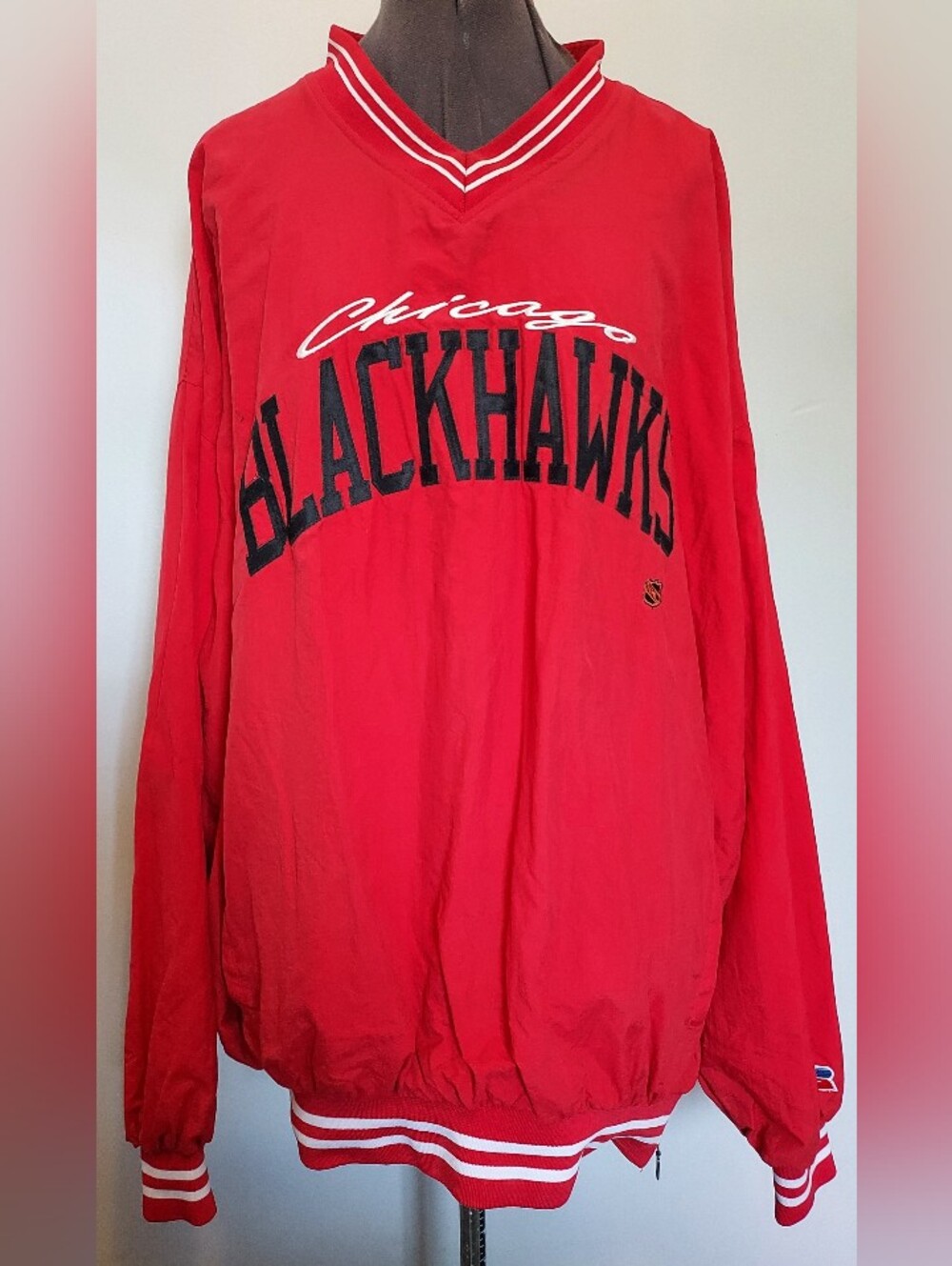 Vintage Russell Athletic Chicago Blackhawks V-neck Red Pullover Windbreaker 2XL